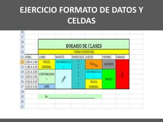 EJERCICIO FORMATO DE DATOS Y
CELDAS
 