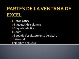 PARTES DE LA VENTANA DE EXCELBotón Office