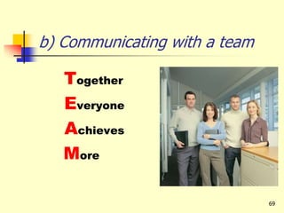 69
b) Communicating with a team
Together
Everyone
Achieves
More
 