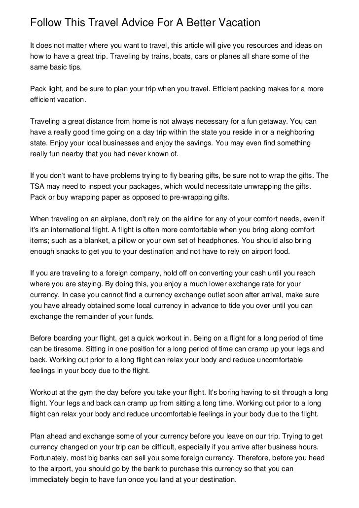 Follow This Travel Advice For A Better Vacation