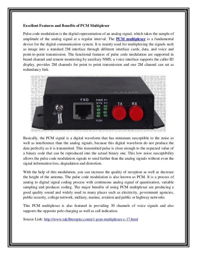 Excellent Features and Benefits of PCM Multiplexer