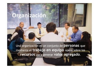 Organización



                               personas que
 Una organización es un conjunto de
 mediante el trabajo en eq...