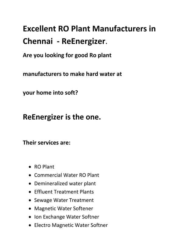 Excellent RO Plant Manufacturers in chennai.docx