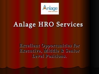 Anlage HRO Services   Excellent Opportunities for Executive, Middle & Senior Level Positions. 