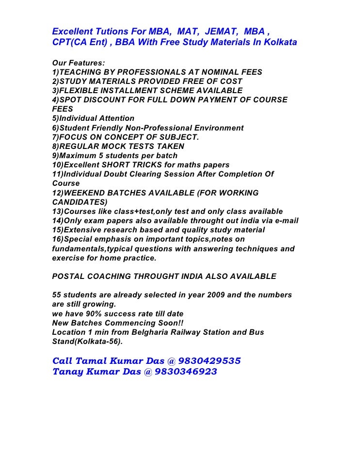 Excellent Tutions For Mba Mat Jemat Mba Cpt Ca Ent Bba Wit