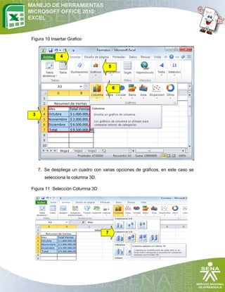 Figura 10 Insertar Grafico

4
5

6

3

7. Se despliega un cuadro con varias opciones de gráficos, en este caso se
selecciona la columna 3D.
Figura 11 Selección Columna 3D

7

 