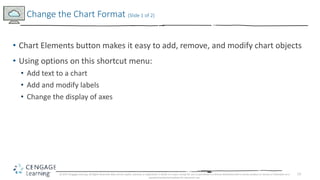 13
• Chart Elements button makes it easy to add, remove, and modify chart objects
• Using options on this shortcut menu:
•...