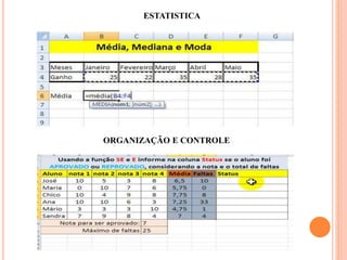 ESTATISTICA
ORGANIZAÇÃO E CONTROLE
 