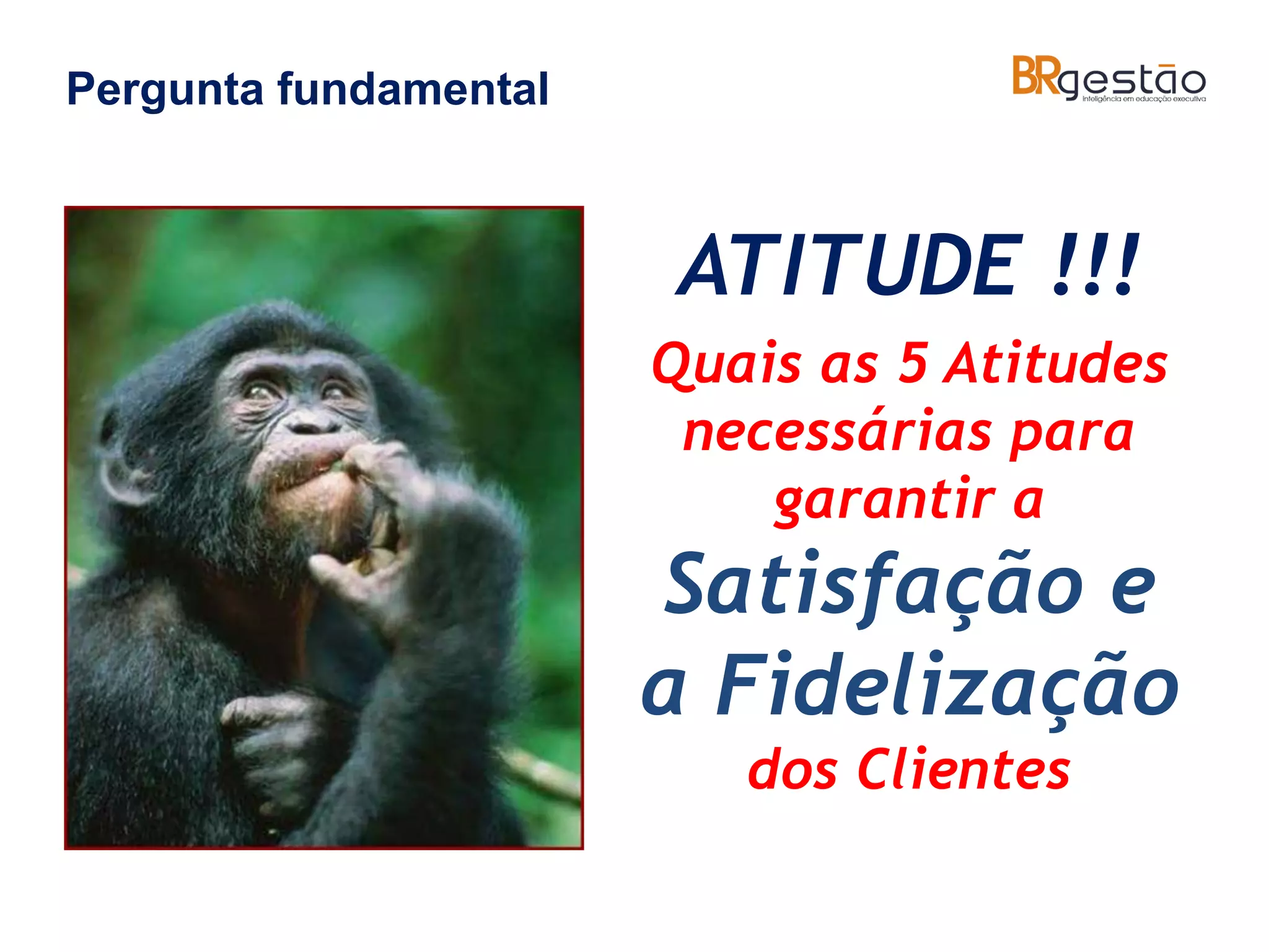 ATITUDE !!!
Quais as 5 Atitudes
necessárias para
garantir a
Satisfação e
a Fidelização
dos Clientes
Pergunta fundamental
 