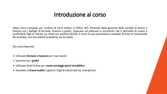 Corso Su Excel Online