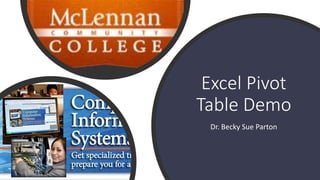 Excel Pivot
Table Demo
Dr. Becky Sue Parton
 
