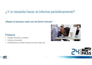 ¿Y si necesita hacer el informe periódicamente?
¡Repite el proceso cada vez de forma manual!

Problema
Trabajo mecánico y tedioso
Tiempo consumido
Posibilidad de cometer diversos errores cada vez

10

 