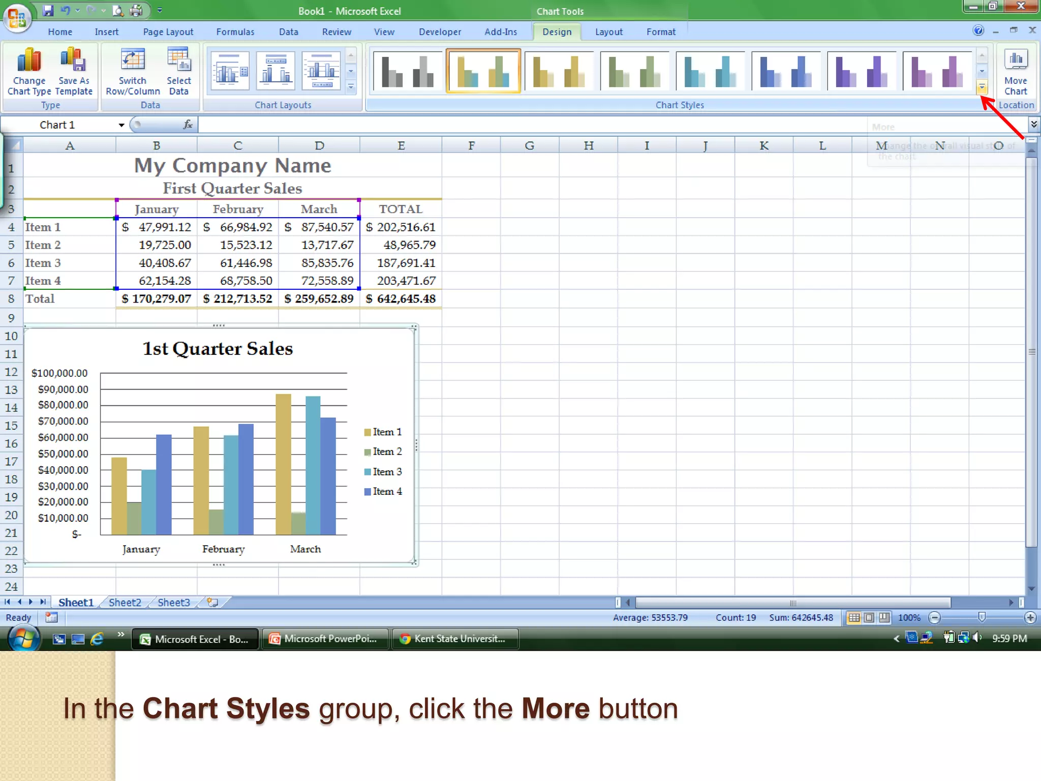 In the Chart Styles group, click the More button
 