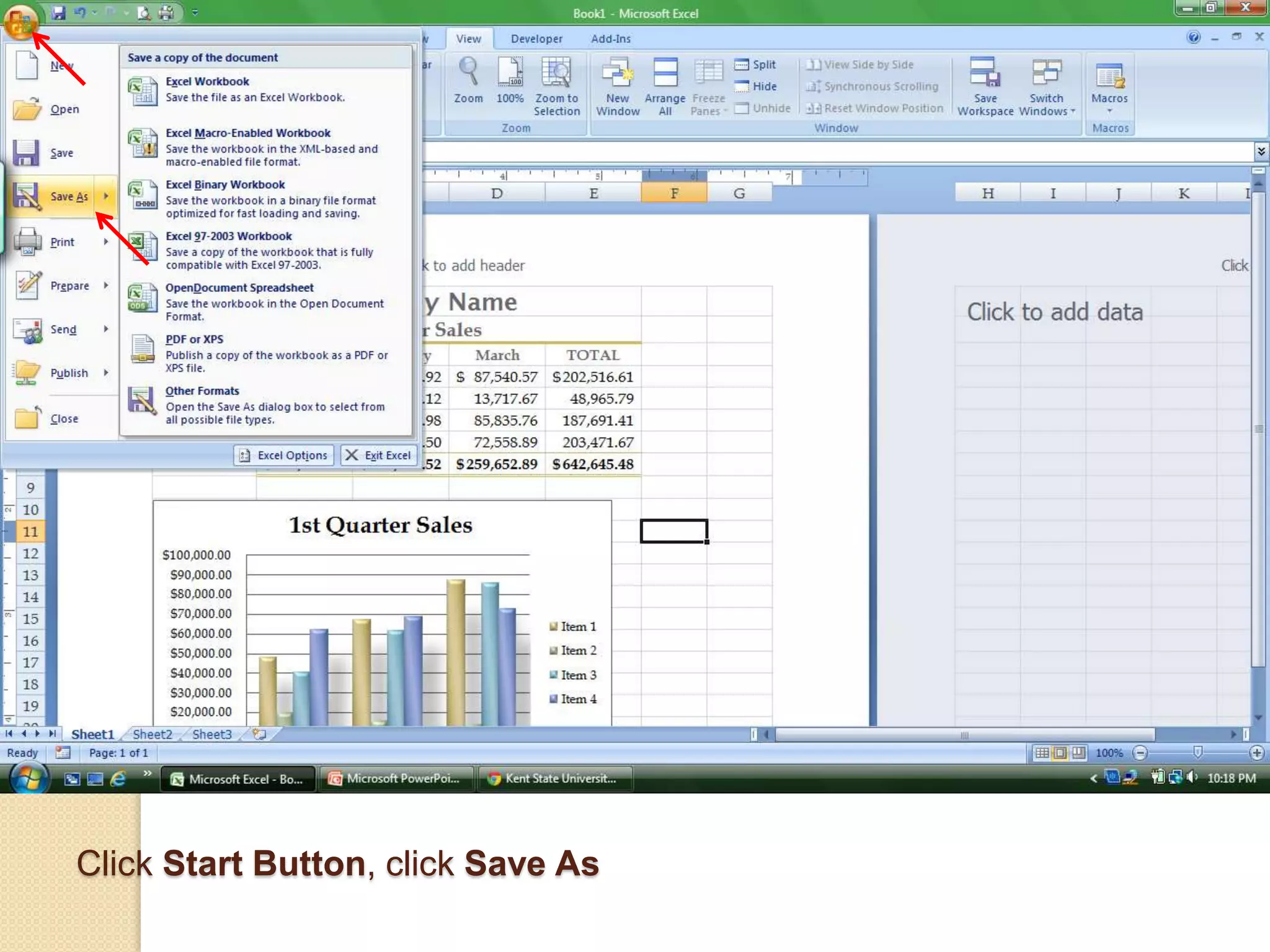 Click Start Button, click Save As
 