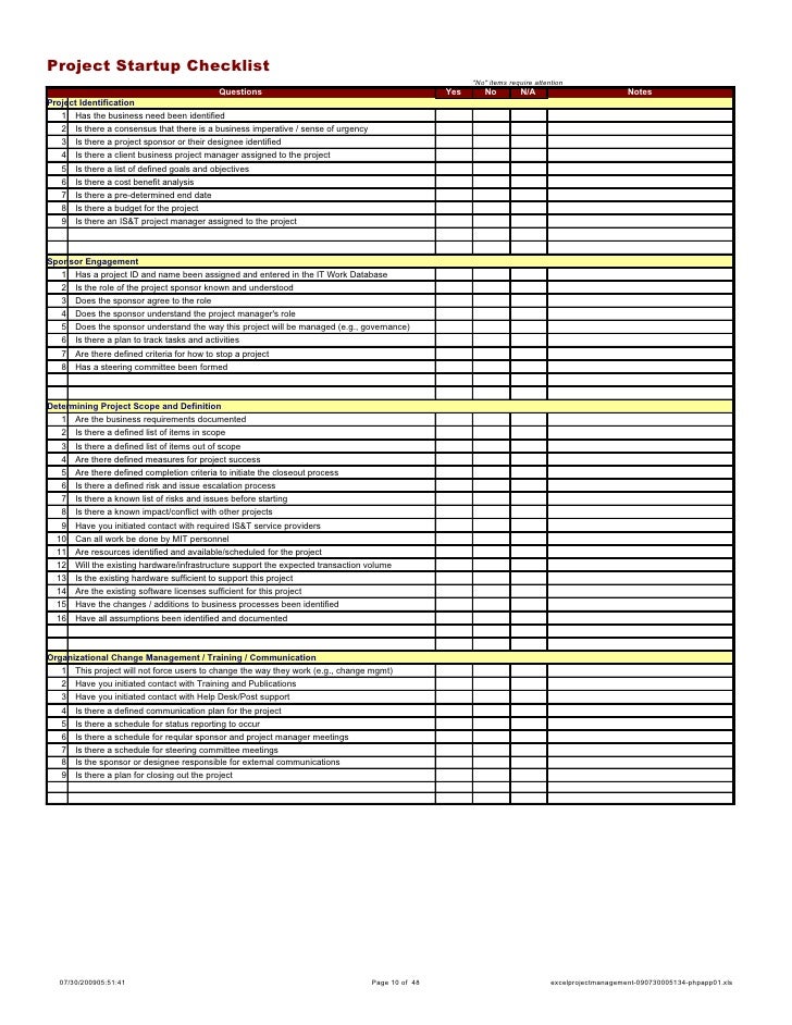 excel project checklist template