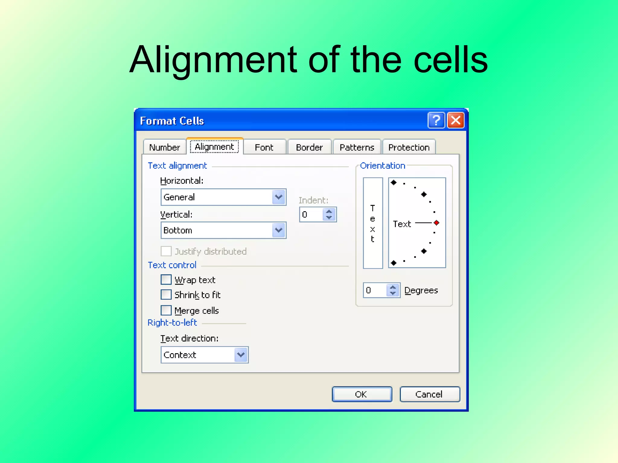 Alignment of the cells 