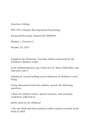Excelsior CollegePSY 235, Lifespan Developmental Psycholog.docx