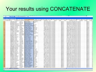 Your results using CONCATENATE 