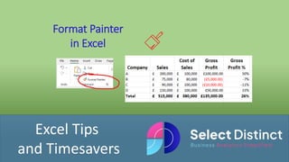 Excel Tips
and Timesavers
Format Painter
in Excel
 