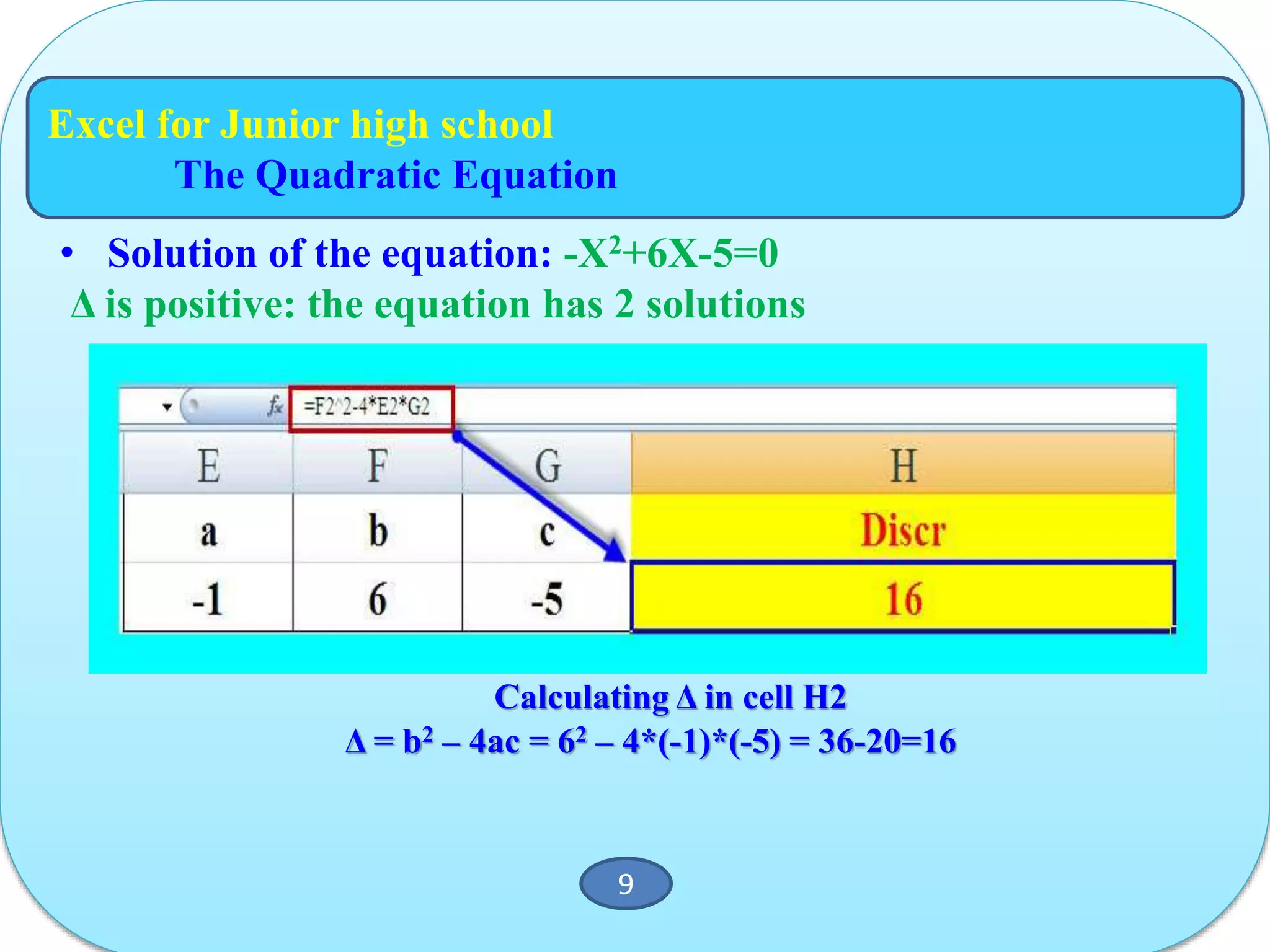 Excel to the rescue...how to use excel in high-school math | PPTX
