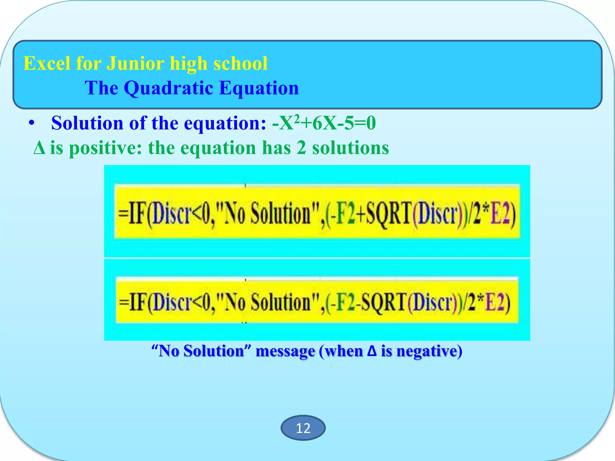 Excel to the rescue...how to use excel in high-school math | PPTX