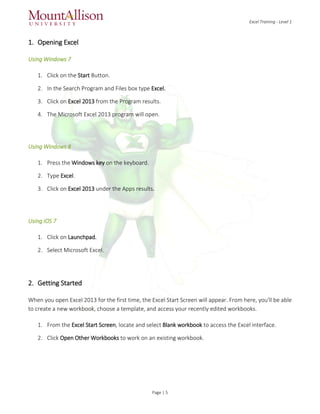 Excel training level 1 | PDF