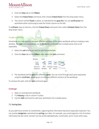 Excel training level 1 | PDF