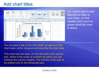 Create a chartChange the chart viewYou can do more with your data than create one chart.You can make your chart compare data another way by clicking a button to switch from one chart view to another. The picture shows two different views of the same worksheet data. 
