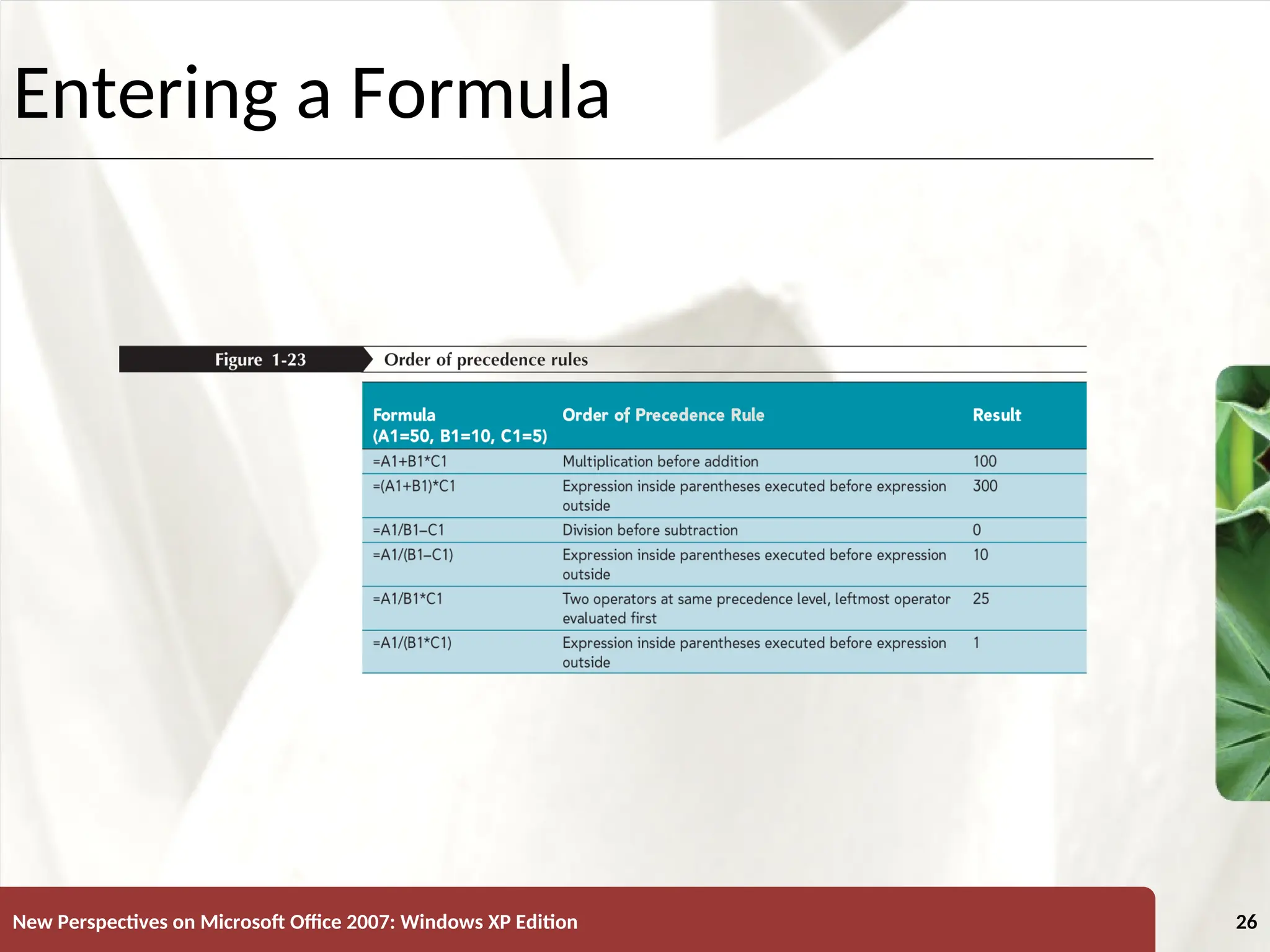 XP
New Perspectives on Microsoft Office 2007: Windows XP Edition 26
Entering a Formula
 