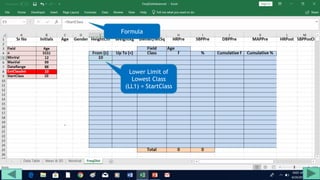 Lower Limit of
Lowest Class
(LL1) = StartClass
Formula
 