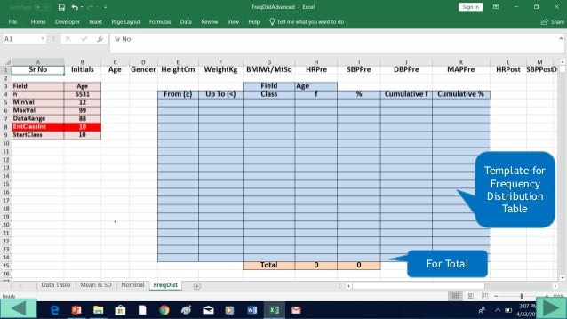 Excel tutorial for frequency distribution
Blank Frequency Table