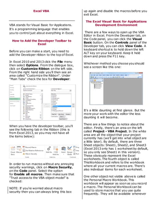 Vba Excel 2010 Cheat Sheet