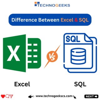 Excel SQL
Difference Between Excel & SQL
www.technogeekscs.com
 