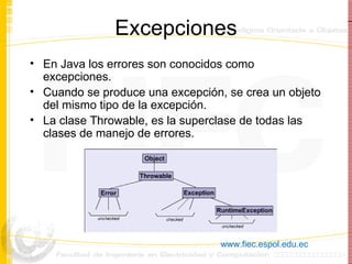 Excepciones ,[object Object],[object Object],[object Object],www.fiec.espol.edu.ec 