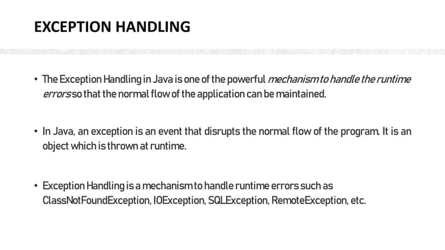 Exception handling in java about the java exceptions and the all ...