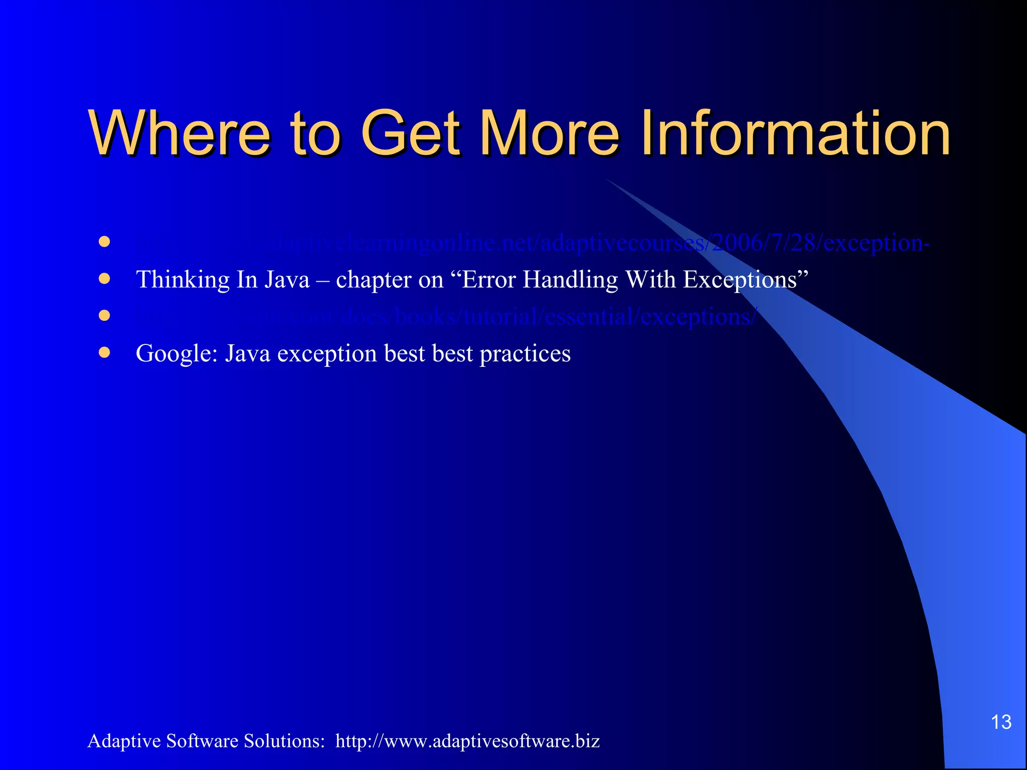 Exception Handling In Java | ODP | Programming Languages | Computing