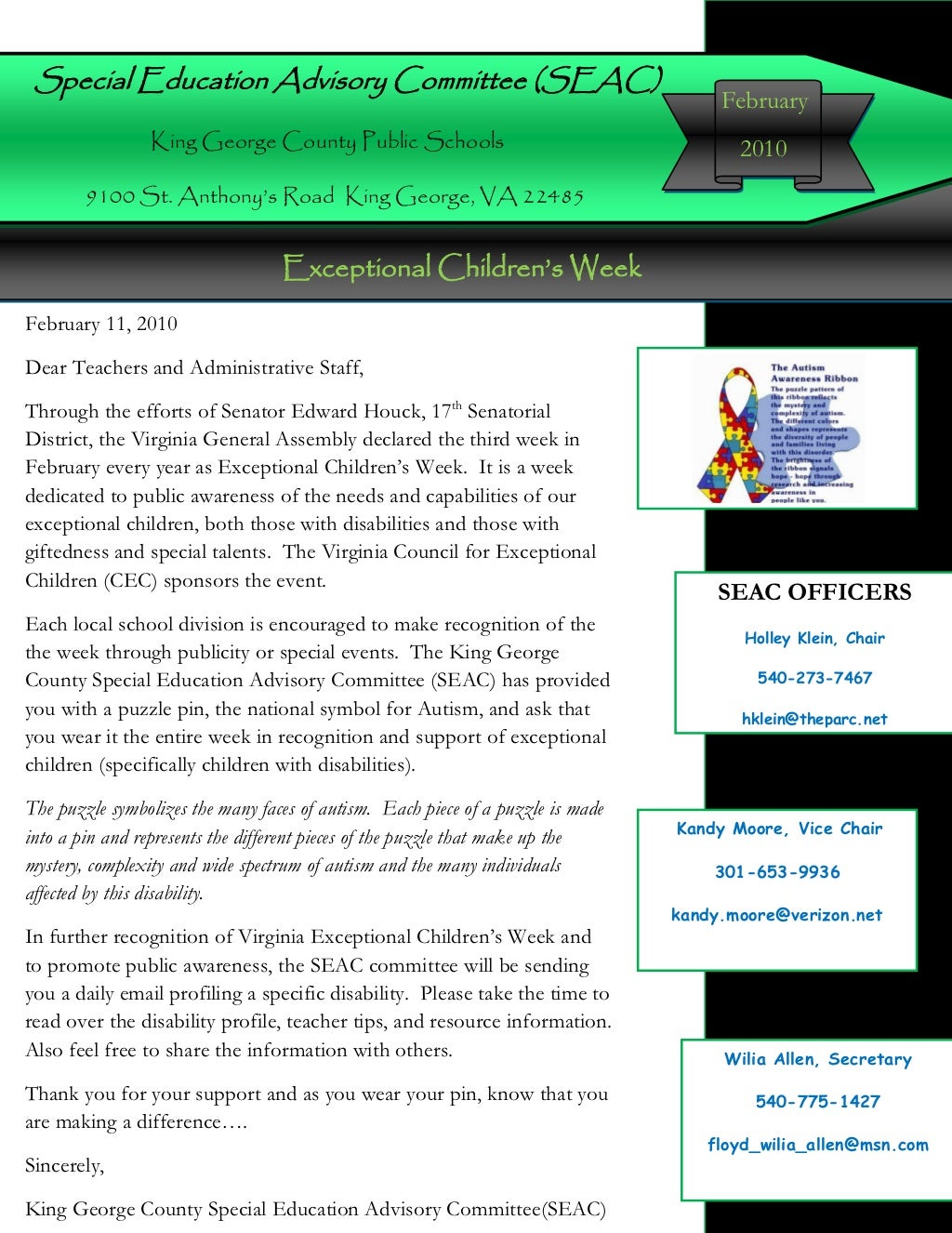Exceptional Childrens Week NewsLetter