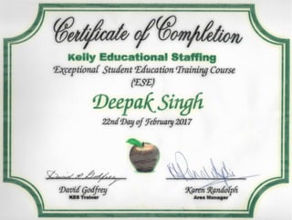 Exceptional Student Education Training of Deepak (Danny) Singh
