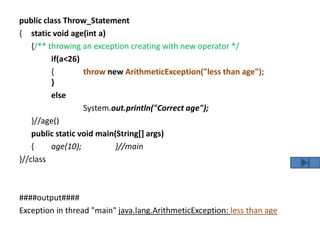Exception handling in java | PPTX | Programming Languages | Computing