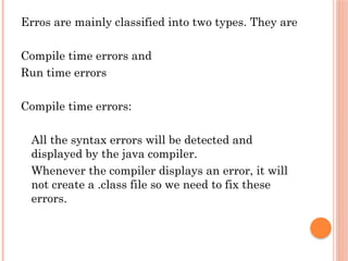 EXCEPTION HANDLING IN JAVA BY N SARATH KUMAR | PPT
