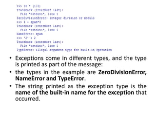 Exception handling and function in python | PPT