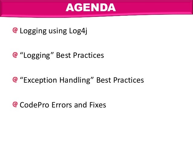 levels log4j and best logging handling practices Exception