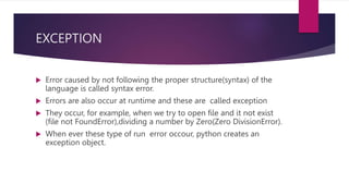 EXCEPTION HANDLING IN PYTHON For students .py.pptx | Programming ...