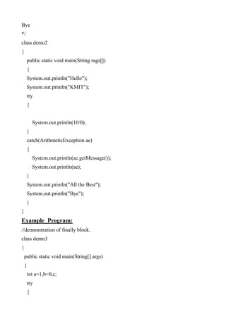 Exception Handling notes in java exception | PDF