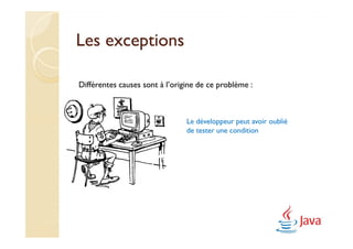 Les exceptions

Différentes causes sont à l’origine de ce problème :



                                Le développeur peut avoir oublié
                                de tester une condition
 