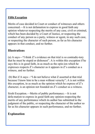‘Exceptions for IPC section 499.’ | DOCX
