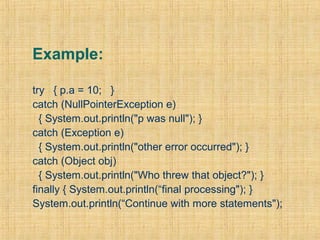 Exceptions in java | PPT | Programming Languages | Computing