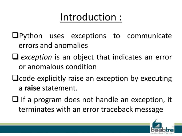 Exceptions in python | PPT