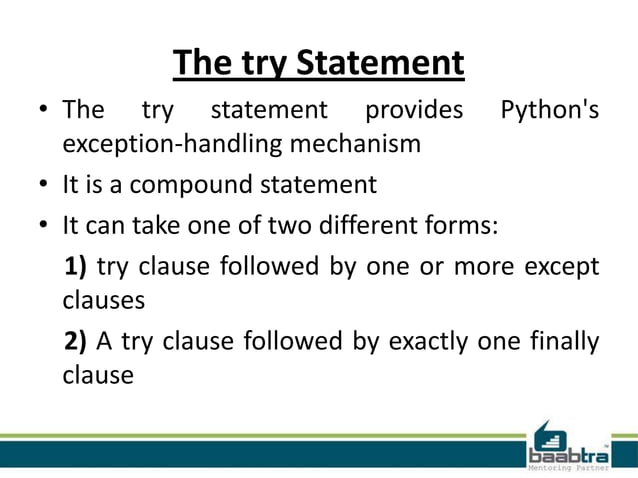 Exceptions in python | PPT image.
