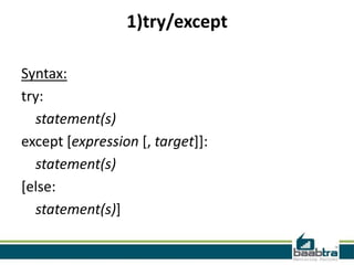 Exceptions in python | PPTX image.